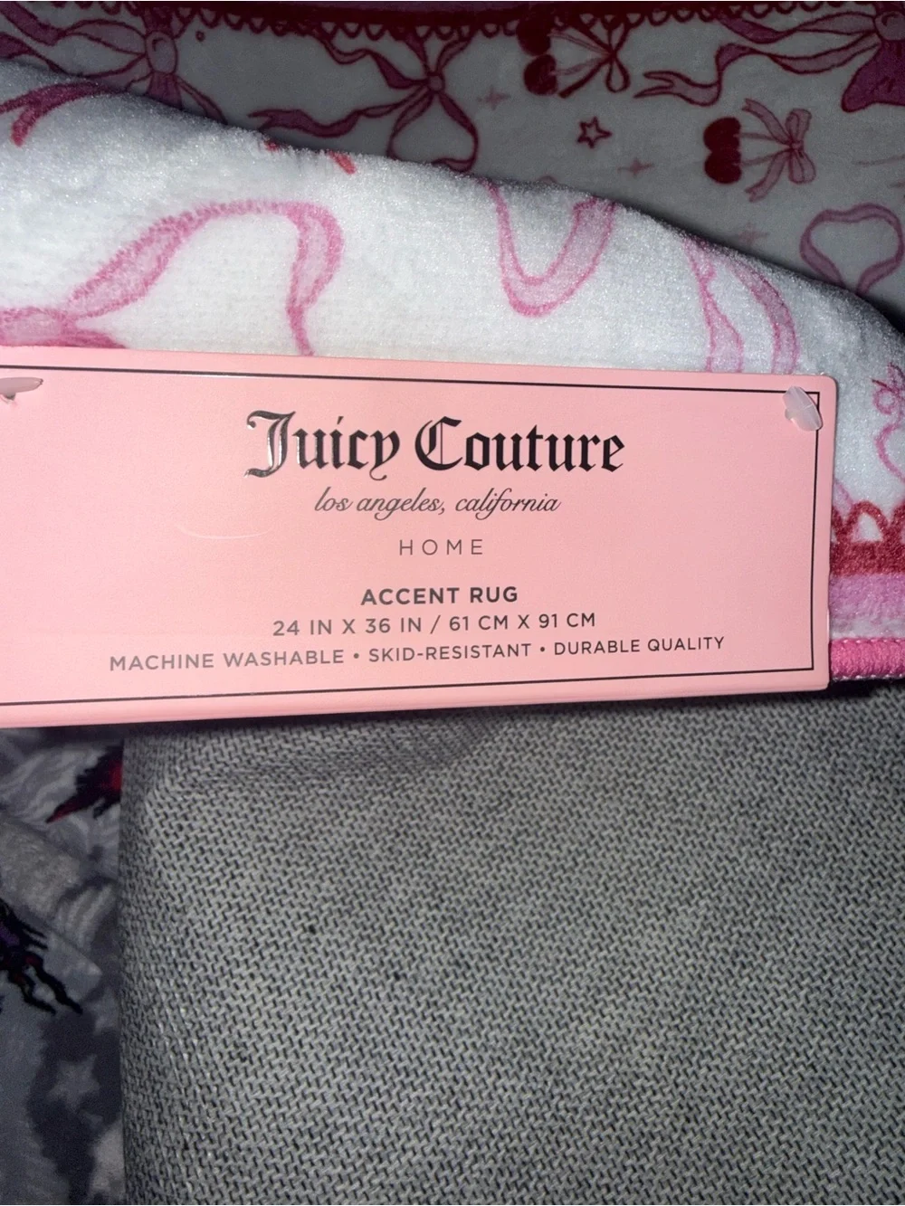 Juicy Couture White and Pink Bow Print Accent Rug
